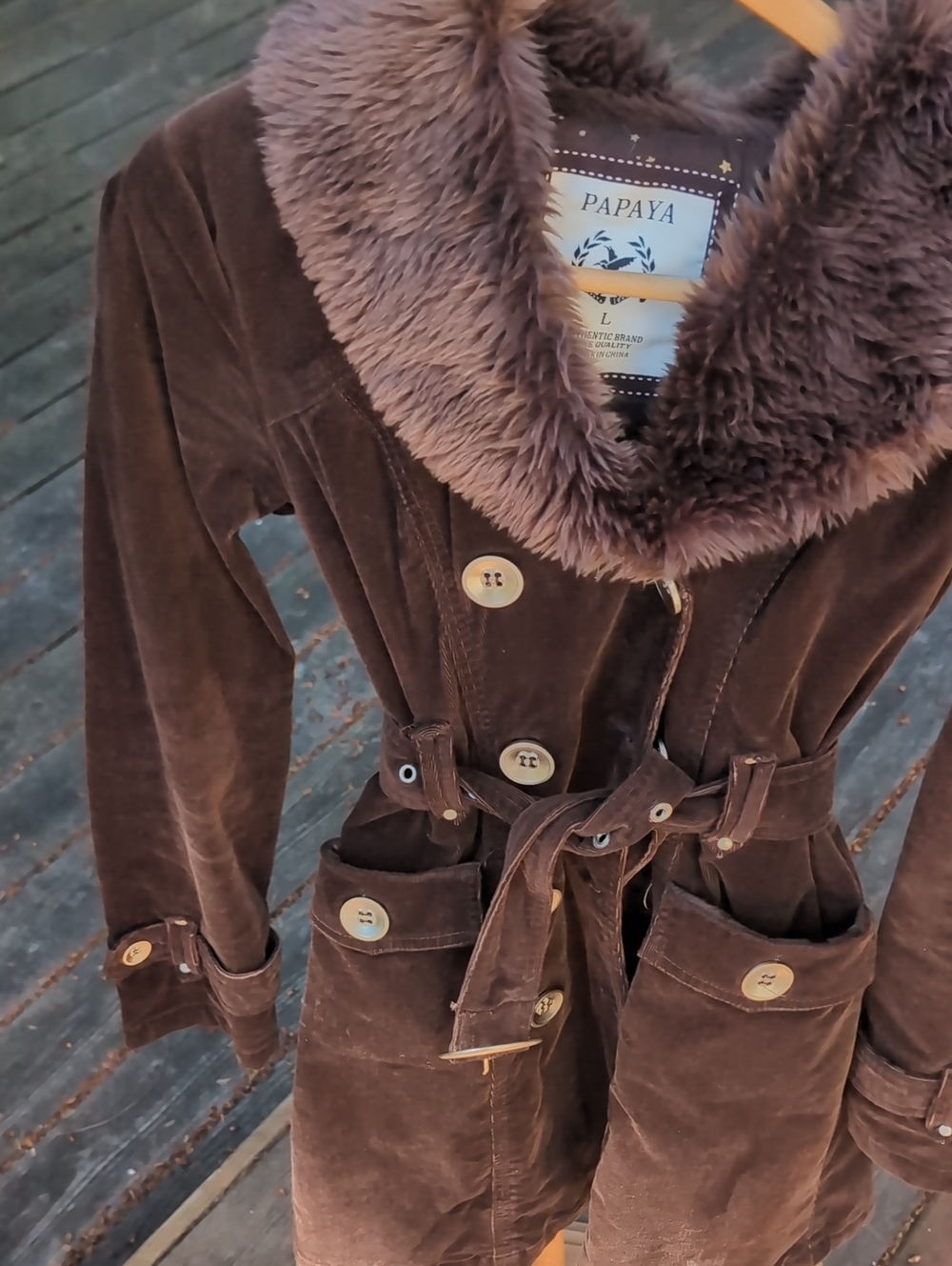 Papaya Brown Faux-Fur Collar Trench Coat - Picture 2 of 5